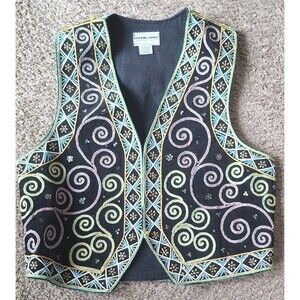 Vtg Carol Horn Women's Vest Medium Multicolored Handmade 3D Art Colorful Artsy